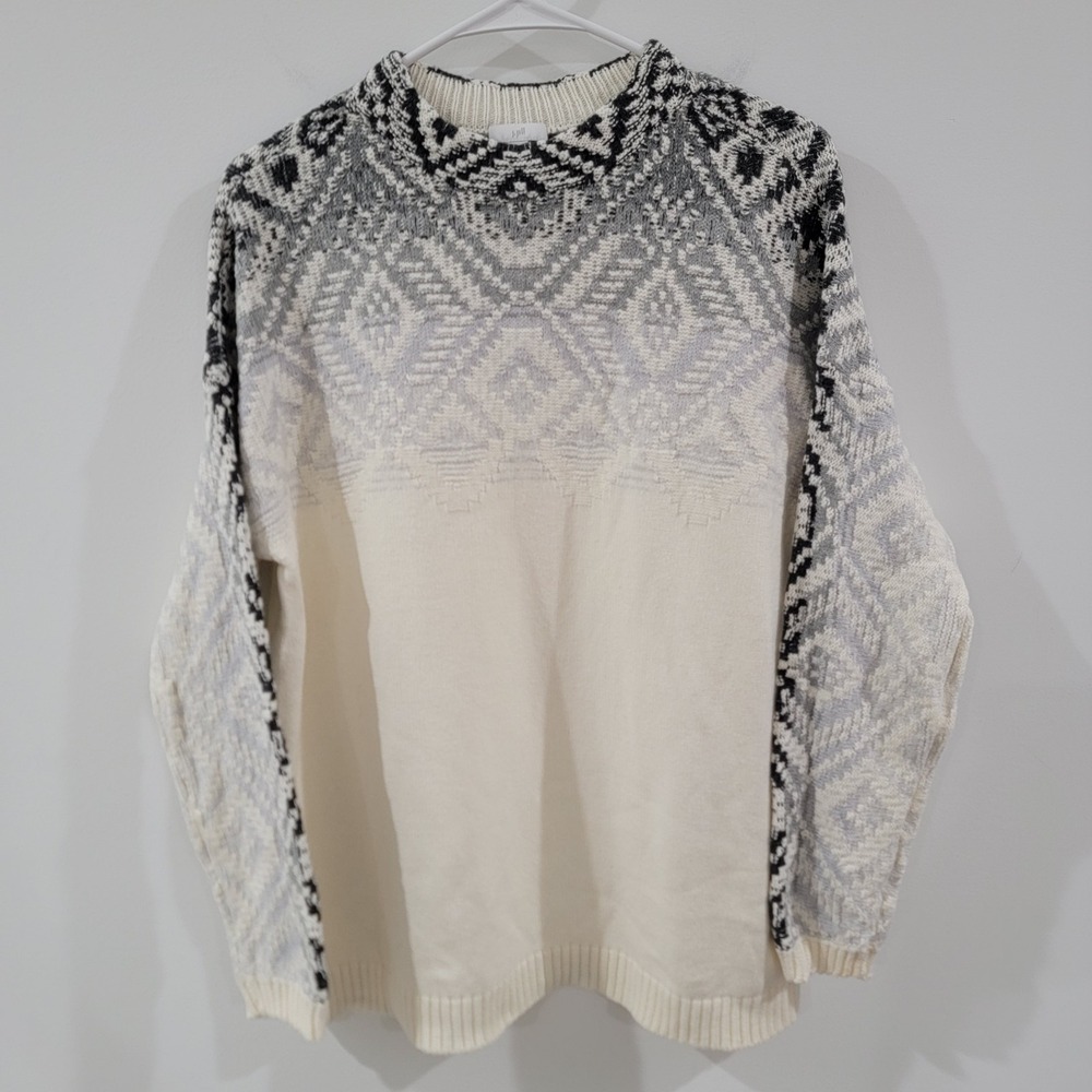 J Jill Womens Sweater Size Medium Petite Fair Nordic Fair Isle Winter Ski Cozy